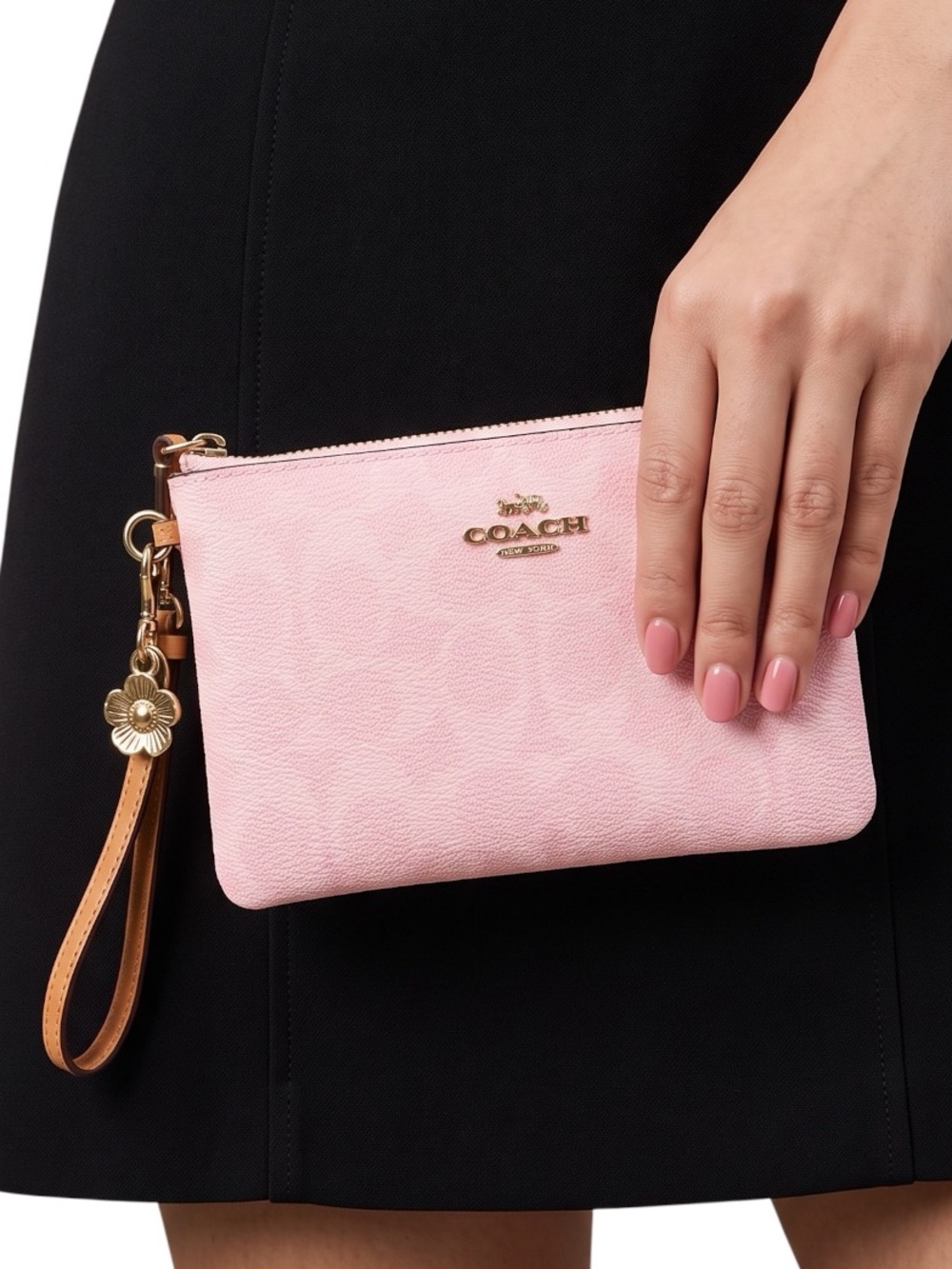 Coach Wristlet Pink Signature Canvas With Charms Corner Zip - Picture 2 of 11